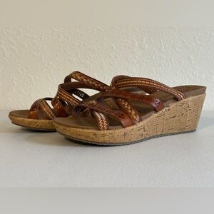 Skechers Cali Beverlee Tiger Posse Wedge Sandals Brown Strappy Women’s Size 6.5